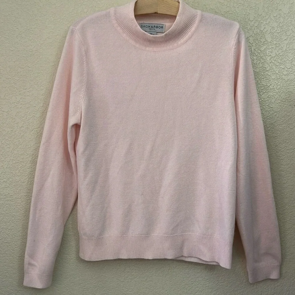 Sag Harbor Petite PL‎ Pink Mock Neck Knit Sweater Long Sleeve Acrylic Top